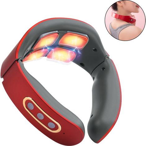 Support de massage cervical intelligent LX - Recharge et chauffage à quatre têtes - Modèle rouge (version anglaise)-AquaForge