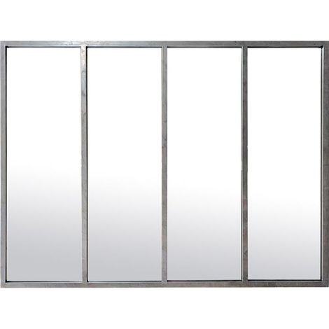 Drawer – Miroir industriel 90x120cm – 4 bandes en métal – Effet fenêtre d'atelier pour intérieur moderne – Composition métal et verre (1/3)
