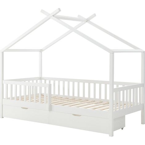 Letto a capanna 90 x 190 cm con cassetti Abete e MDF Bianco - KIRALIO (1/4)