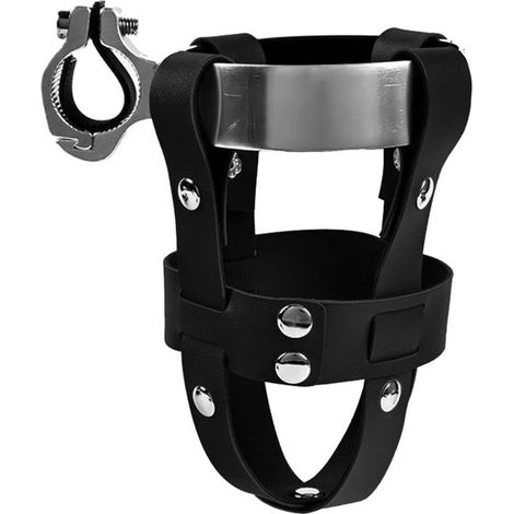 Porte-bouteille pour vélo - Porte-gobelet - Accessoires vélo - Cuir - Porte-gobelet pour guidon - Café à vélo - Installation facile - Noir (1/5)
