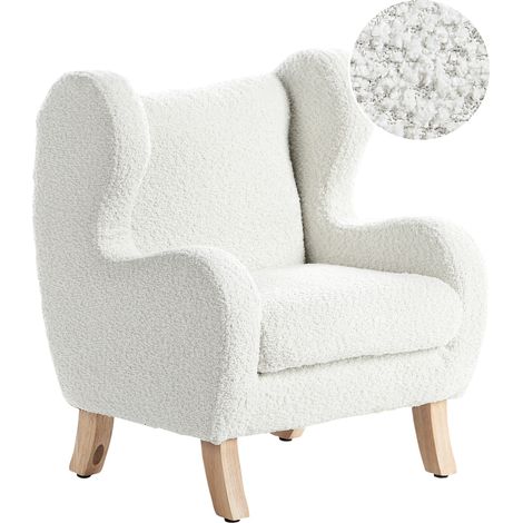 Sillón de bouclé tapizado con reposabrazos suave mobiliario habitación infantil blanco crema Farum