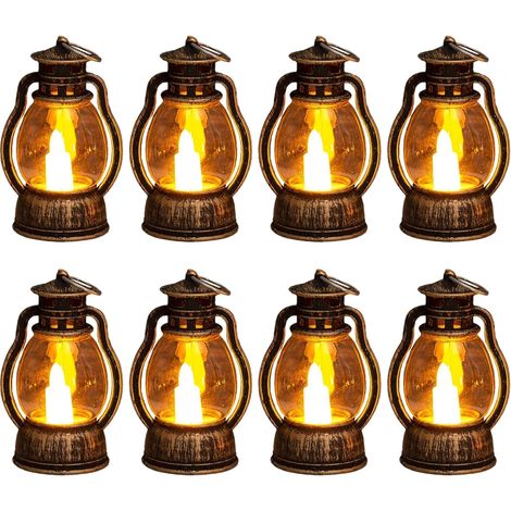 Lanterne LED - Lot de 8 - PVC Bronze Antique - Effet Flamme - Intérieur Extérieur Fête - 9x5,5cm (1/5)