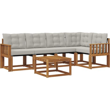Outdoor Sofa Set with Cushion 6 pcs Natural and Light Grey vidaXL