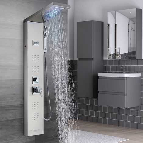 Colonne de Douche,hydromassants LED pour Salle de Bain avec Affichage LCD et Douchette 3 fonctions en Acier Inoxydable,Argenté Brossé Zamery (1/5)