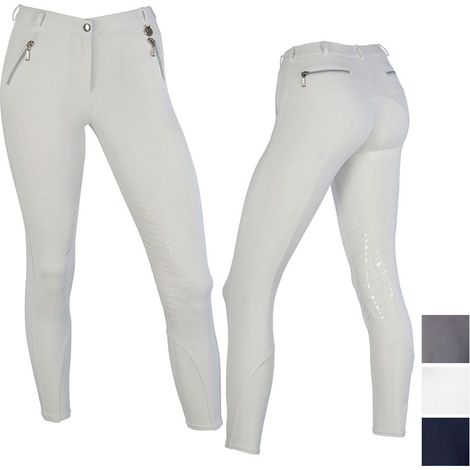 Pantaloni equitazione Champion grip da donna in microfibra con zip: 40 IT, BIanco