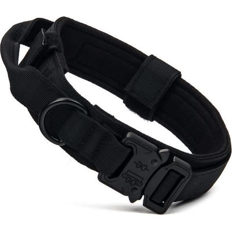 Collier tactique pour chien de grande taille, réglable avec poignée de contrôle en nylon rembourré, personnalisé,36-48 cm (M noir) (1/4)
