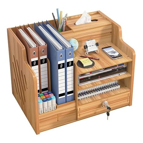 Schreibtisch-Organizer aus Holz, großer Schreibtisch-Organizer, Aufbewahrungsorganizer für Bürobedarf für Zuhause, Büro und Schule (Braun) (1/5)