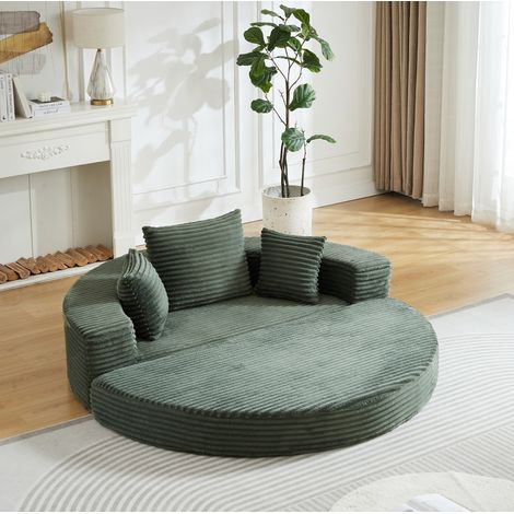 Canapé-lit transformable 2-en-1 en tissu côtelé vert, 180 x 90 x 75 cm, REDOM (1/5)