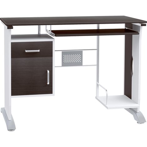 Scrivania Porta PC Computer da Ufficio con Cassetto in Legno Color Noce