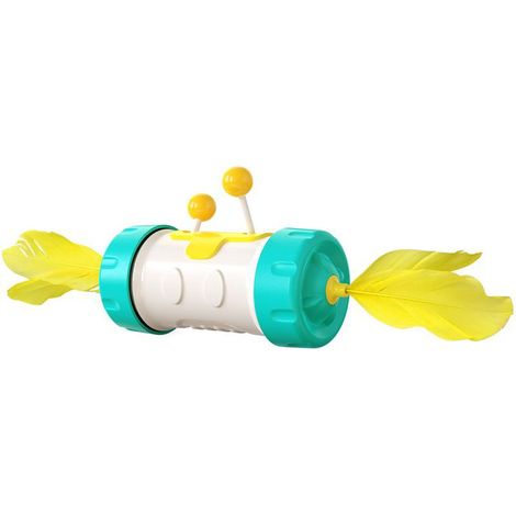 Jouet interactif en forme de bâton avec plumes et balles pour chat - Jouet amusant à ressort avec plateau tournant - Convient aux chats d'intérieur - Bleu