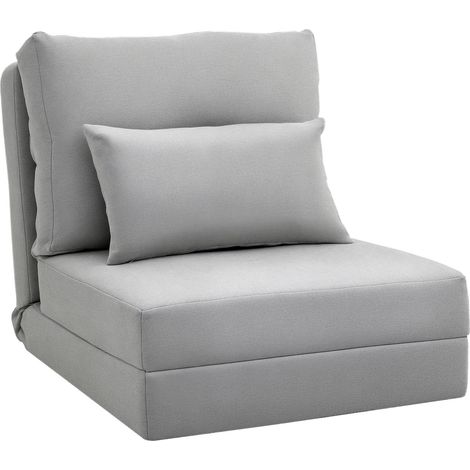Hellgrauer, wandelbarer Sessel, 1-Sitzer, Schlafsofa mit Kissen und verstellbarer Rückenlehne, bequemer Sitz fürs Wohnzimmer, klappbares Gästebett, modernes wandelbares Möbelstück.
