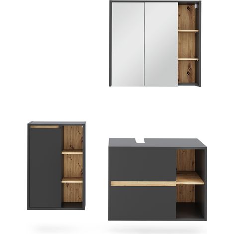 Conjunto de muebles de baño Viola, Gris/Artisan, 3 partes, Vicco