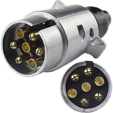 Prise Remorque 7 Broches, Adaptateur Prise Remorque Attelage, 12V Étanche Connecteur Prise Remorque 7 Broches Mâle, pour Caravane Camion RV Voitures Bateau, Accessoires Electrique (1/5)