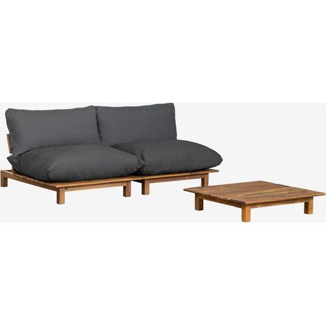 Salon de jardin avec canapé modulable inclinable 2 pièces et table basse en bois d'acacia Brina SKLUM Gris Anthracite (1/5)