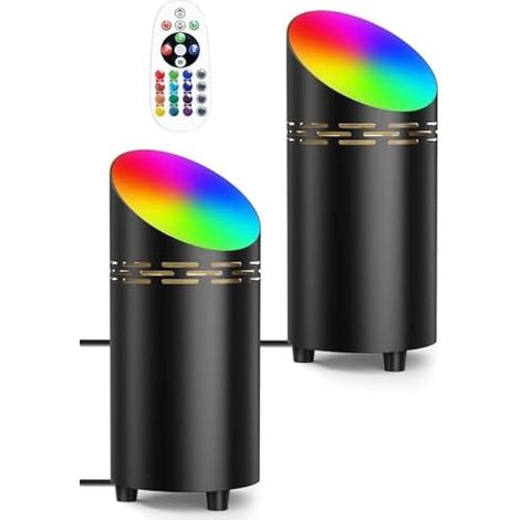 RGBW LED Sol Spot, 3W Lampe de Sol pour Intérieur avec Ampoule GU10 LED, Interrupteur Pied/Télécommande & Câble de 1,8 m, Lumière Chaude/RGB Dimmable pour Plantes, Coin, Chambre(2 Pcs, Noir) (1/5)