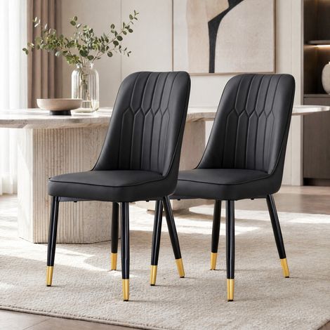 Chaise de salle à manger, lot de 2, siège en PU noir, pieds en métal noir DESVIAE (1/5)