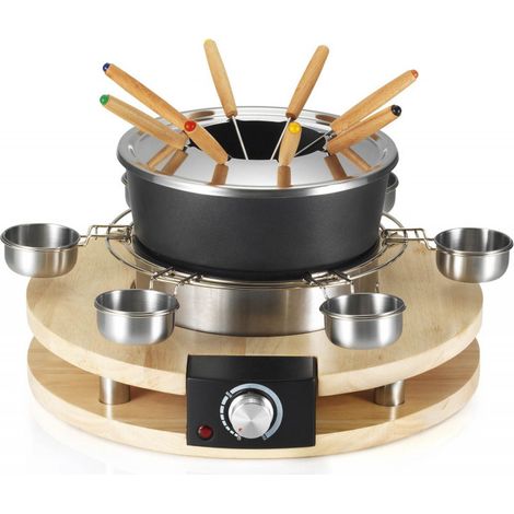 Kitchenchef – Appareil à fondue électrique 8 personnes – Capacité 2.7L – Thermostat réglable – Caquelon antiadhésif – KCWOODFOND8