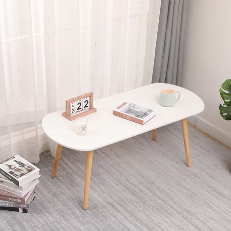 SiFree® Table Basse Ovale Table d’appoint 110x55x45cm Design Moderne Table de Salon en Bois Blanc (1/5)