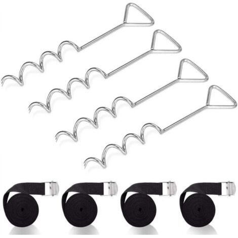 Ancrage au Sol Trampoline avec Sangles - Boucles en Acier, Kit d'ancrage Trampoline Spiralés en Acier, Fixation pour Trampoline, Robustes Piquet d'ancrage pour Trampoline Tentes Balançoire (1/5)