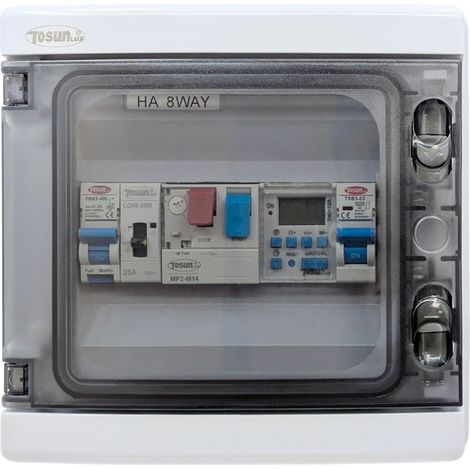 Cuadro Eléctrico para Piscina  IP65 de Resistente Al Sol, Lluvia y Polvo  Para Piscina con Clorador  Contactor para Motor y Guardamotor de 1CV