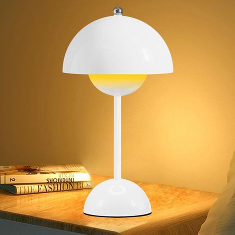 Lampe Champignon, Lampe de Table Sans Fil, Lampes de Chevet à LED, Lampe Ambiance Rechargeable avec 3 Modes de Luminosité, pour la Décoration Intérieure, l'étude, Vie, Chambre (Blanc) (1/5)
