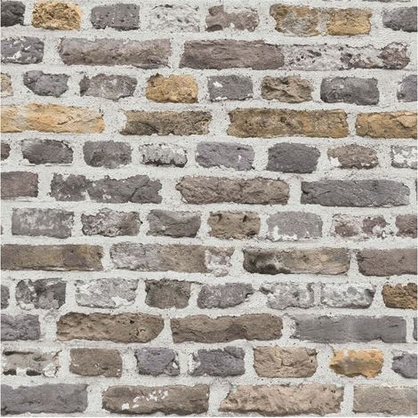 Papier peint 3D Profhome 388292 papier peint intissé gaufré à chaud légèrement texturé à l'aspect brique mat gris brun beige blanc 5,33 m2 (1/5)