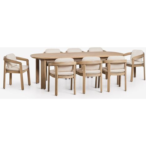 SKLUM Ovaler Esstisch-Set 240x100 cm und 8 Gartenstühle aus Akazienholz Uleno Helles Akazienbraun (1/5)