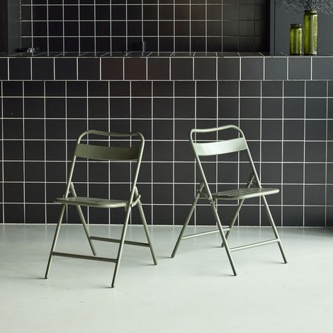 Lot de 2 chaises de jardin pliante acier kaki. 44.3 x 49 x 79.7 cm - Amélia (1/5)