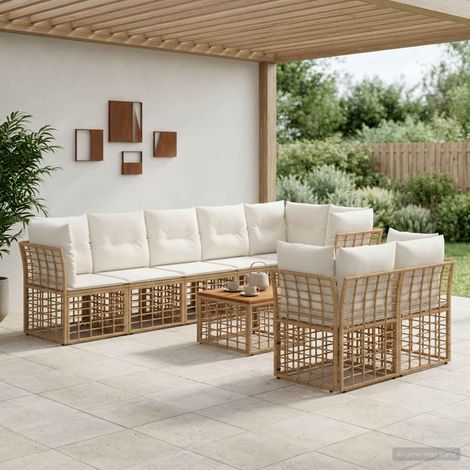 vidaXL Ensemble de canapés d'extérieur 9 pcs Blanc Naturel et Crème (1/5)