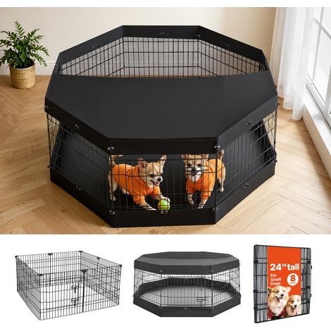 Mophorn Box per cani 61 cm con 8 pannelli, copertura superiore e base imbottita, gabbia pieghevole in metallo con porta, nero, esercizi di cuccioli e recinzione per animali domestici di piccola taglia (1/5)