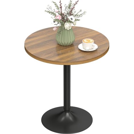 Table de bar ronde 60 cm, table haute cuisine mange-debout avec patins antidérapants, pour cuisine, salon, noyer