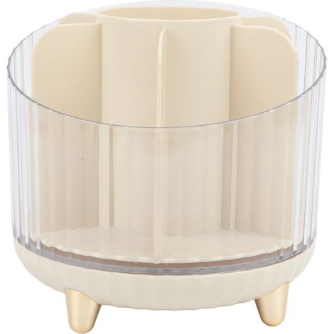 Organizador de Maquillaje Giratorio 360°, 7 Compartimentos, ABS Blanco Crema, 14 cm – Ideal para Tocador y Baño (1/4)