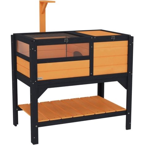 Wooden Tortoise House with Shelter, Run, Shelf, Lamp Holder, Tray - Yellow Indoor Outdoor Habitat for Turtles (1/5)