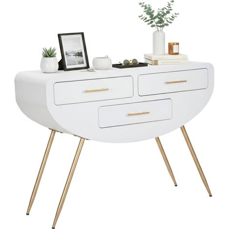 Dmora - Consolle Spirito, Tavolo multiuso, Mobiletto d'appoggio, Scrivania da corridoio, 110x40 h80 cm, Bianco e Oro