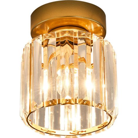 Plafonnier en Cristal LED Mini Lampe Lustre en Cristal, Lustre de Plafonnier Moderne, pour Salon Entrée Couloir Chambre Cuisine Lampes 3 Couleurs(Or Rond) (1/5)