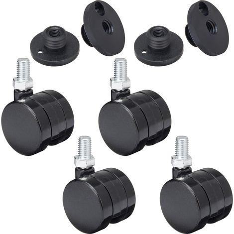 4x roulette pivotante meuble 40 mm sans frein support tige filetée M10 x 15mm universelle charge max 40kg roue chariot caisson (1/3)