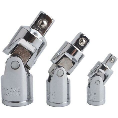 3pcs Impact Universal Joint Socket Set Rotary Actuator Adapter Reducer Cr-v Steel Silver Chrome Finish 1/4 3/8 1/2 (1/4)