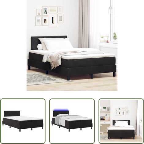 LED Beleuchtung - LED Boxspringbett mit Matratze Schwarz 120 x 190 cm Samt (1/5)