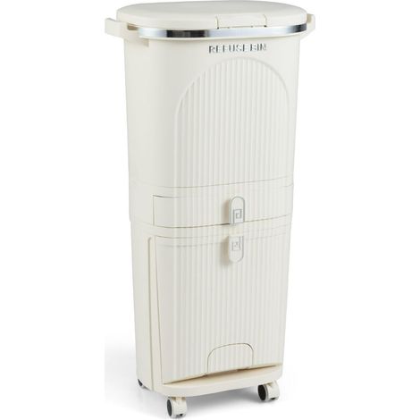 Poubelle de cuisine 43 x 29 x 82,5 cm tri sélectif 3 compartiments ergonomique facile à déplacer en PP beige