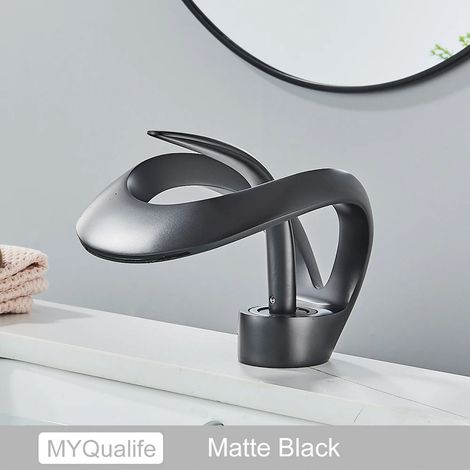 Robinet mitigeur de salle de bain (noir mat) pour eau chaude et froide, à poser sur comptoir (1/2)