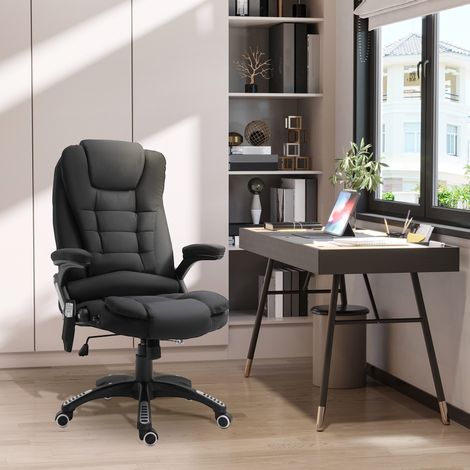 Silla de oficina con masaje de poliéster negro, calefacción, reclinación 130°, giro 360°, 68x72x110-120 cm (1/5)