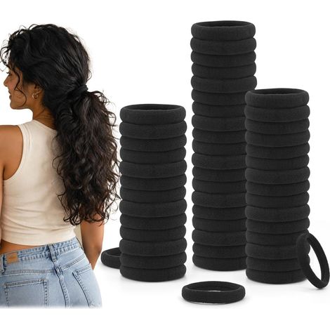 Élastiques Cheveux Épais Femme, Noir, 50 Pcs (1/5)