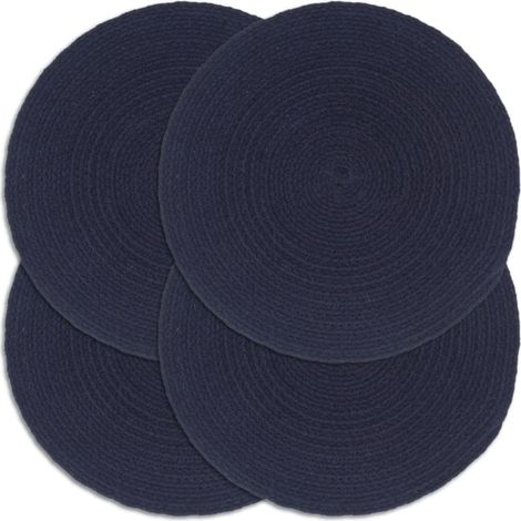 Sets de table, lot de 4, bleu marine, ronds de 38 cm, en coton