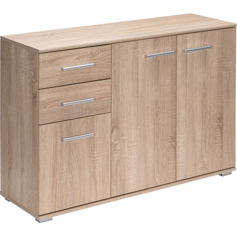 Casaria Alba Side Cabinet W/ 2 Drawers 3 Doors 107x75x35 cm - Hallway Bedside Dresser Storage Cupboard - Oak, Walnut, White, Beech Oak