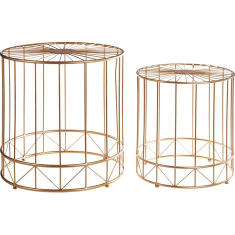 Interiors By Premier Geometric Design Set Of 2 Round Side Tables, Sleek Bed Side Table For Bedroom, Gold Finish Lounge Table (1/5)