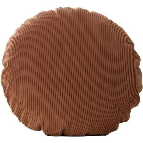 Coussin décoratif rond côtelé 45 x 45 cm – Garniture incluse – Coussin moelleux pour canapé, salon, chambre, bureau et voiture. Couleur caramel. (1/5)