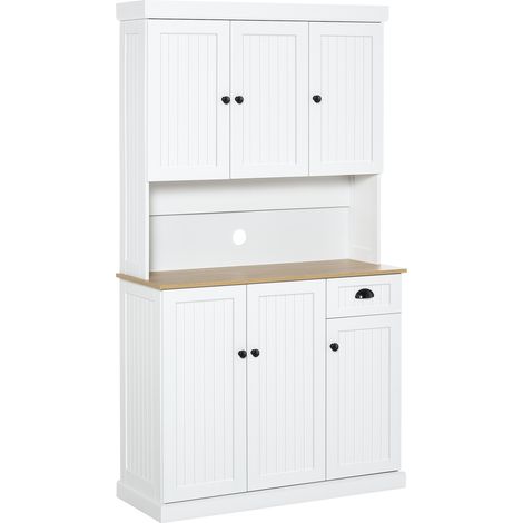 Mobile Dispensa Cucina in Legno con Armadietti e Cassetto Stile Country, 101x39x180cm, Bianco