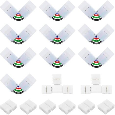 Kit de Connecteur Ruban LED 5050 4 Broches de 10mm Contenue 6 Connecteurs Gapless de 10mm, 10 Connecteurs en Forme de L de 4 Broches à Angle Réglable, 2 Connecteurs en Forme de T pour Bande SMD (1/5)