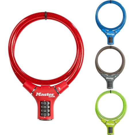 MASTER LOCK Fahrradschloss Kabelschloss [Zahlenschloss] [90 cm Stahlkabel] [Wetterfest] [Zufällige Farbe] 8229EURDPROCOL - Ideal für Fahrräder, Elektrisches Fahrradectric, Skateboards, Kinderwagen, Mä (1/4)