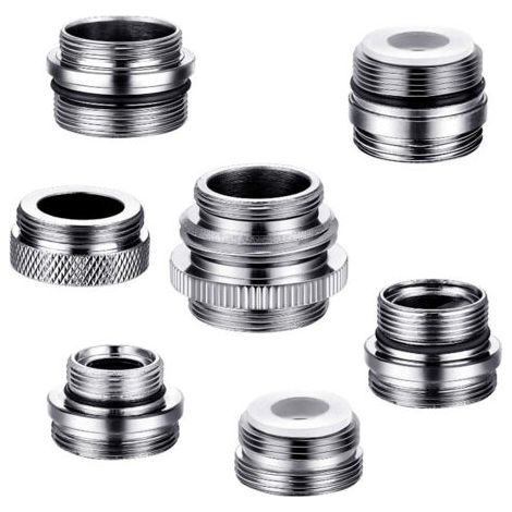 7-teiliges Wasserhahn-Adapterset, Messing-Luftsprudler-Adapter für Küchenspüle, Wasserhahn-Adapter männlich/weiblich zum Anschließen eines Gartenschlauchs, Wasserfilter (1/4)